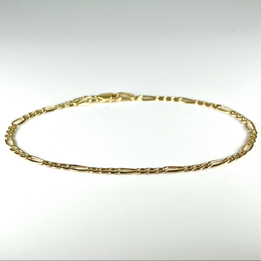 14K Yellow Gold 2.5mm 7" Figaro Bracelet Lobster Clasp 1g - New